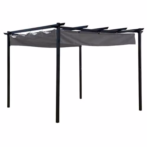 Charles Bentley Modern Steel Pergola Style Gazebo with Retractable Polyester Canopy in Grey, W: 300 cm, D: 300 cm, H: 225 cm