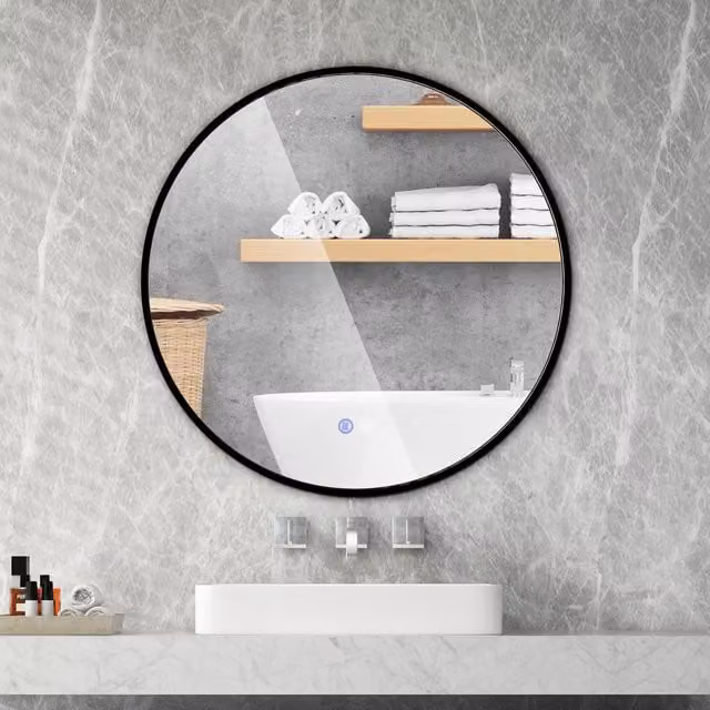 Costway Round Minimalist Wall Bathroom Mirror in Black