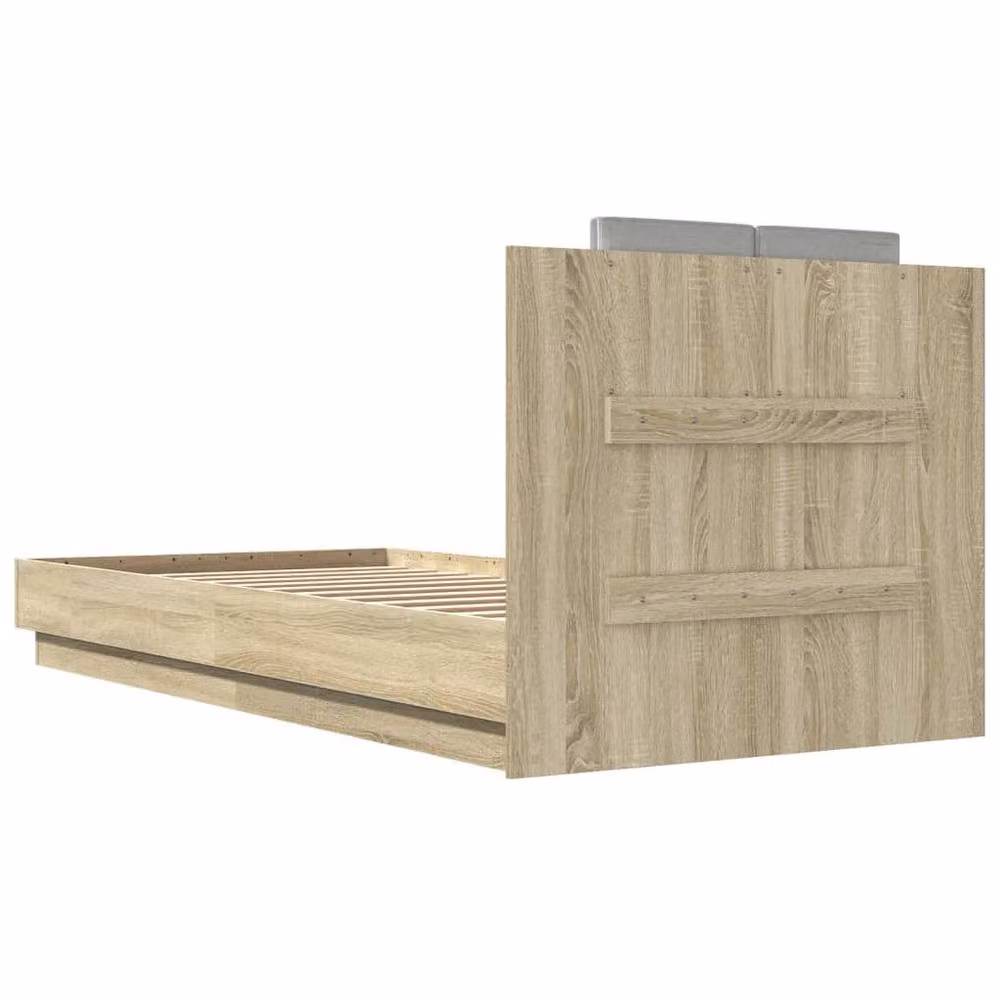 Berkfield Home Sonoma Oak Bed Frame with LED Under-Bed Lighting and USB Charging Port, Brown, W/D/H: 90 x 200 cm – 4
