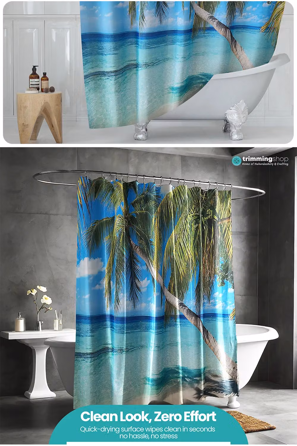 Neel Blue Beach Themed Water Resistant Polyester Shower Curtain with Hooks, Multicolour, W: 180 cm, H: 180 cm – 5