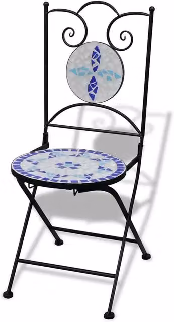 Berkfield Home Set of 2 Ceramic Blue and White Geometric Folding Bistro Chairs