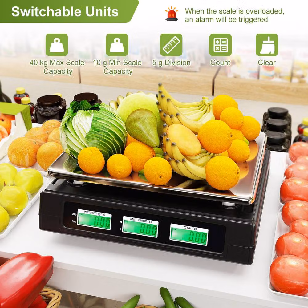 Costway Digital Commercial Food Scale with Price Computing, 40kg Capacity, Black – 4
