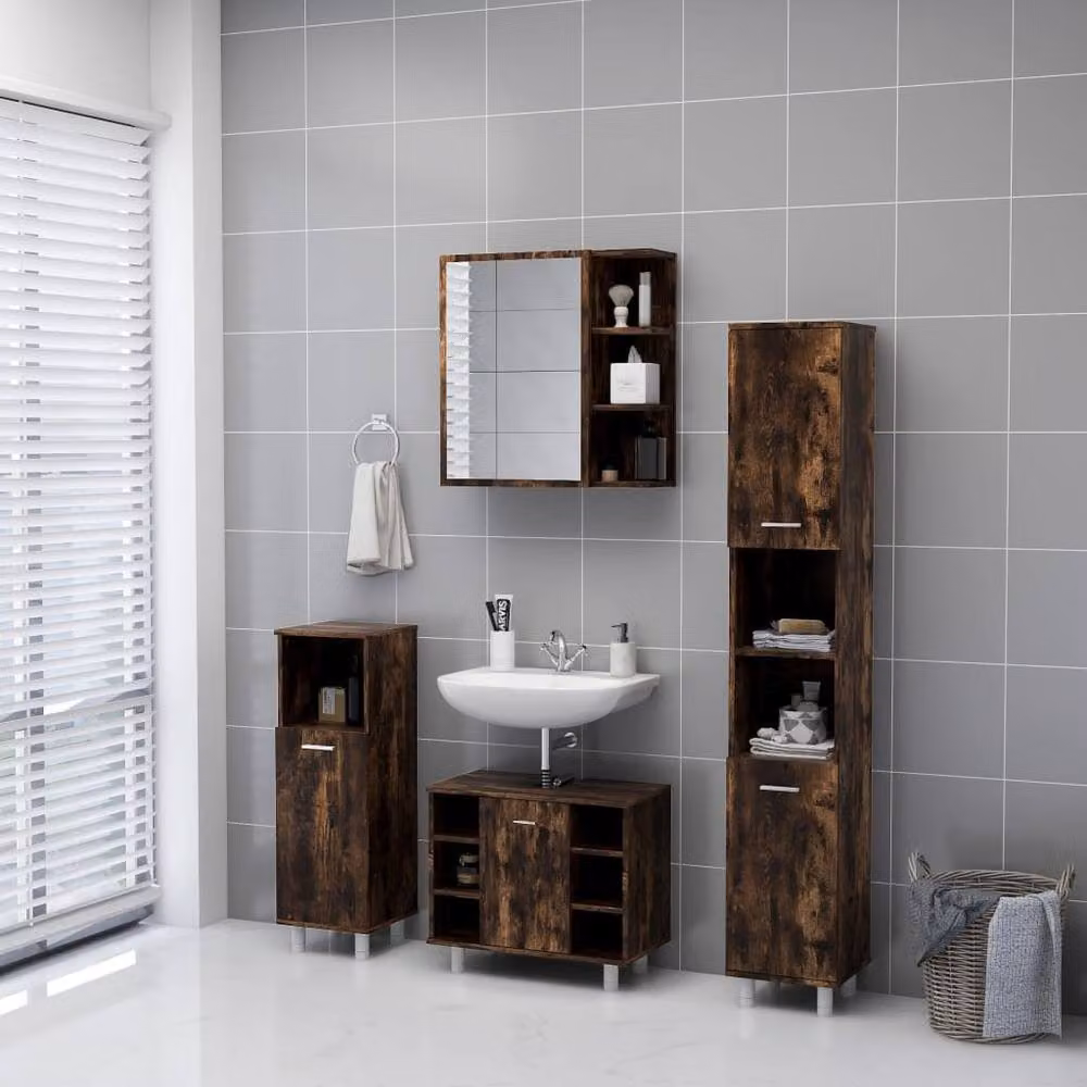Berkfield Home Practical Bathroom Mirror Cabinet in Smoked Oak Brown, W/D/H: 62.5 x 20.5 x 64 cm – 3