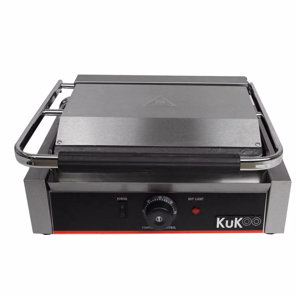 KuKoo Silver Grooved and Flat Panini Press with Cast Iron and Stainless Steel Plates – 5
