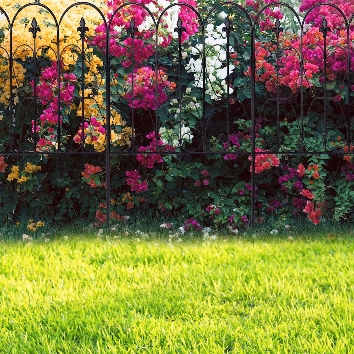 Costway Decorative Arched Garden Fence, Black Powder-Coated Steel Folding Wire Patio Fence – 3