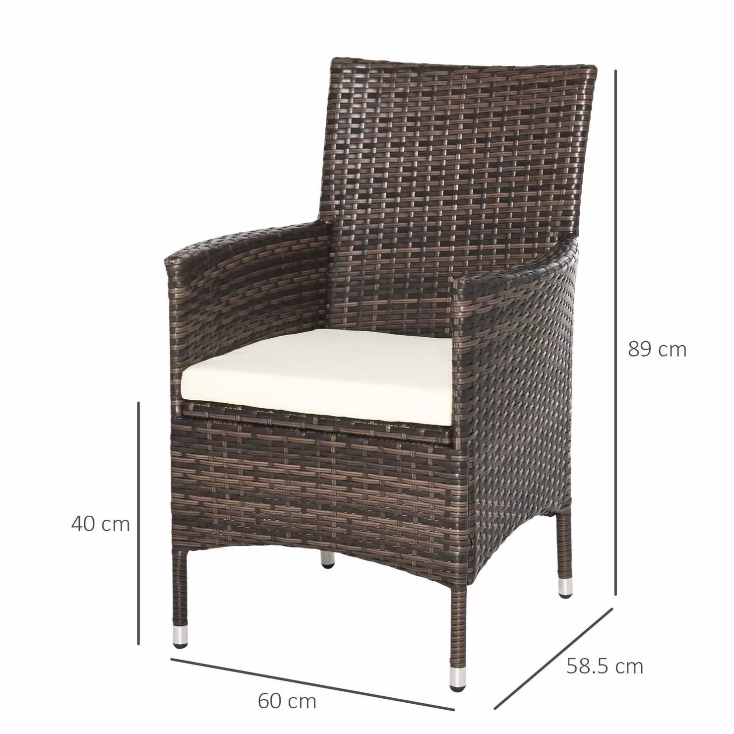 OUTSUNNY 4-Piece Dark Brown Rattan Wicker Armchair Dining Chair Set for Garden – 3
