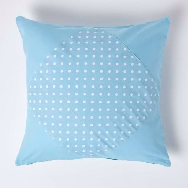 Homescapes Blue Dotted Cotton Square Cushion Cover, W: 60 cm x H: 60 cm