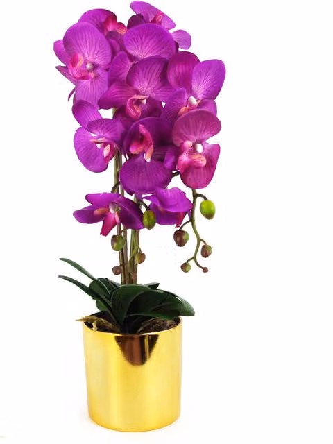 Artificial Real Touch Orchid in a Purple and Gold Decorative Pot, Height: 52 cm