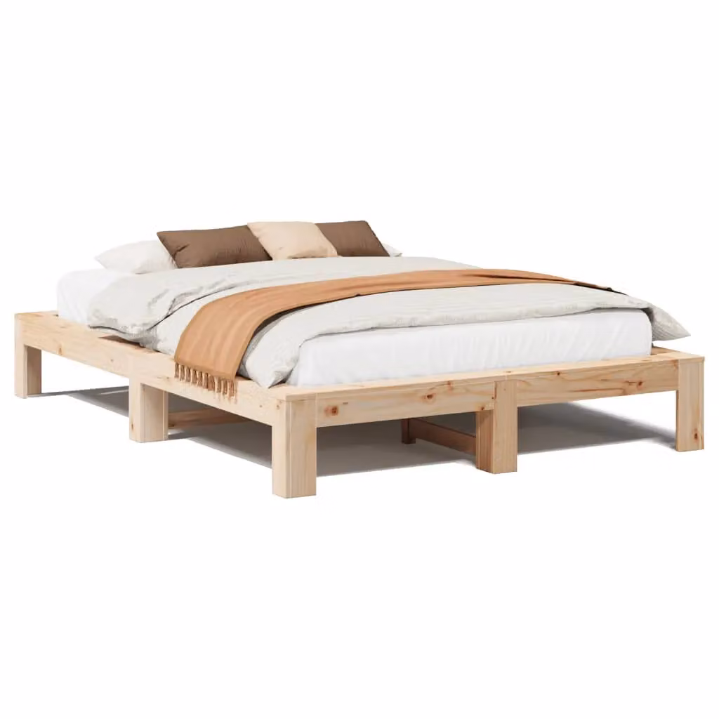 Berkfield Home King Size Solid Wood Pine Bed Frame in Brown, W/D/H: 150 x 200 cm – 2