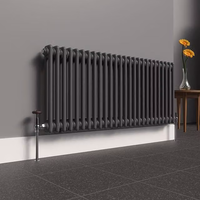Lux Heat Horizontal 2 Column Steel Radiator in Anthracite Grey, W: 119 cm, H: 50 cm