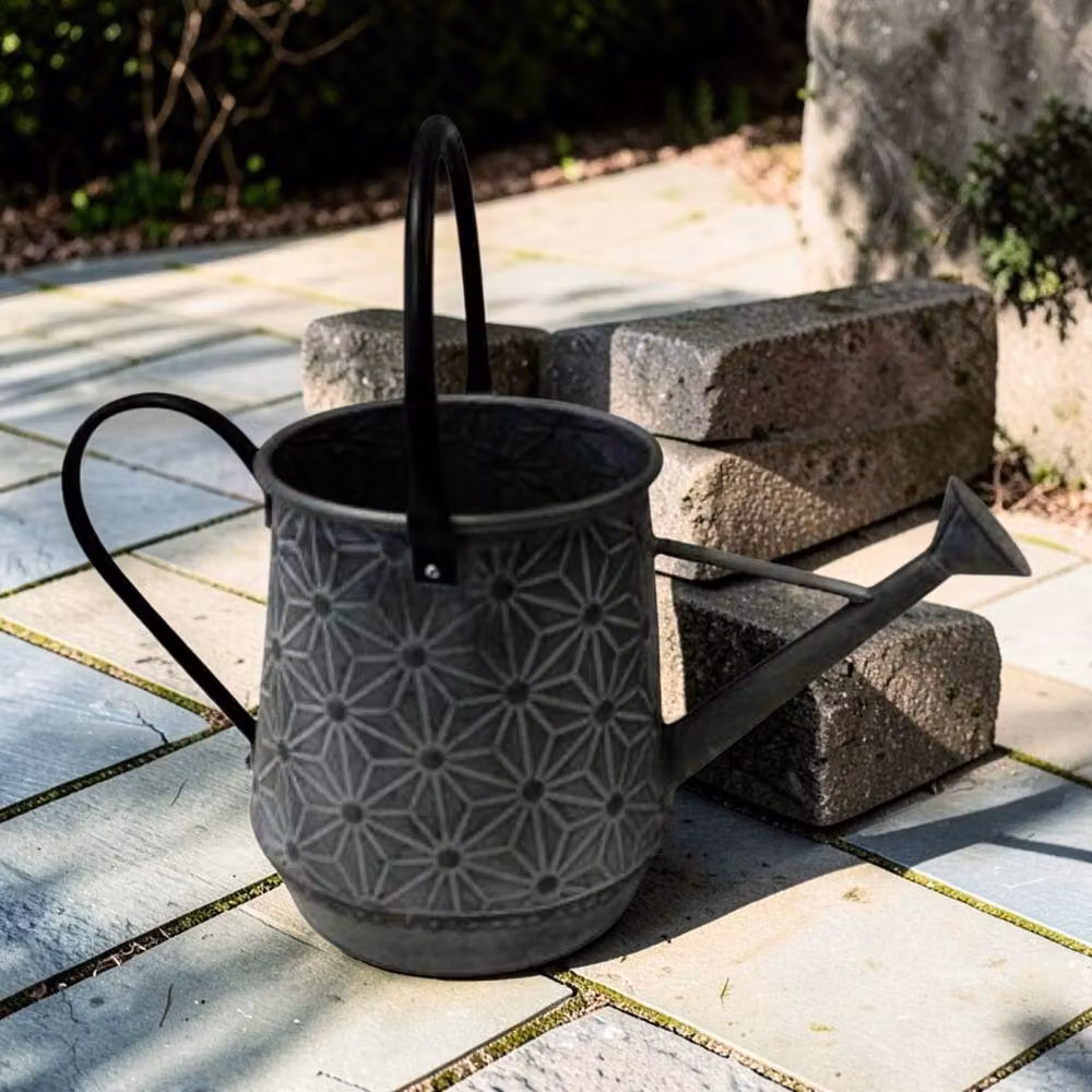 Four Candle Grey Metal Embossed Daisy Watering Can with Long Spout – 2