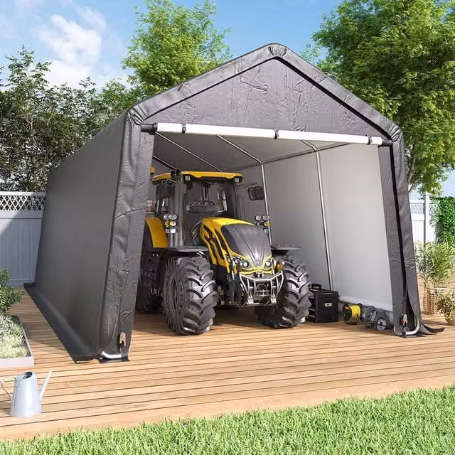 Lifeideas Galvanised Steel Gable Storage Shed with Sliding Roll-Up Door, Grey, W: 300 cm, H: 255 cm