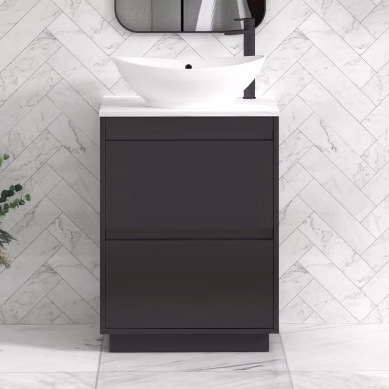 Royal Bathrooms Orion 800mm Matt Obsidian Black Floor Standing Countertop Vanity Unit with Amaze Basin and Black Accent Trim