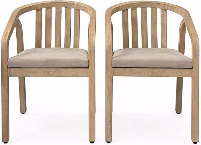 Royalcraft Riven Set of 2 Dining Chairs in Brown Acacia Wood with Beige Olefin Cushions