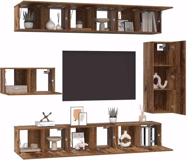 Berkfield Home 8-Piece TV Cabinet Set in Old Wood Brown, Engineered Wood, W: 30.5 cm, D: 30 cm, H: 90 cm