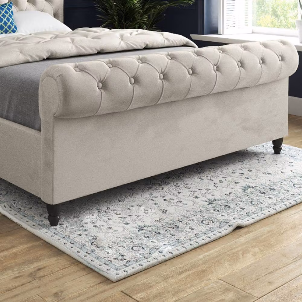 Casani Stourbridge Sleigh Upholstered Designer Bed Frame in Beige Soft Velvet, W/D/H: 144 x 119 x 200 cm – 4