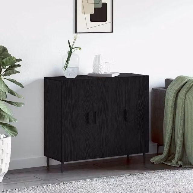 Berkfield Home Modern Black Matt Sideboard with Storage Door, W/D/H: 90 x 34 x 80 cm – 1