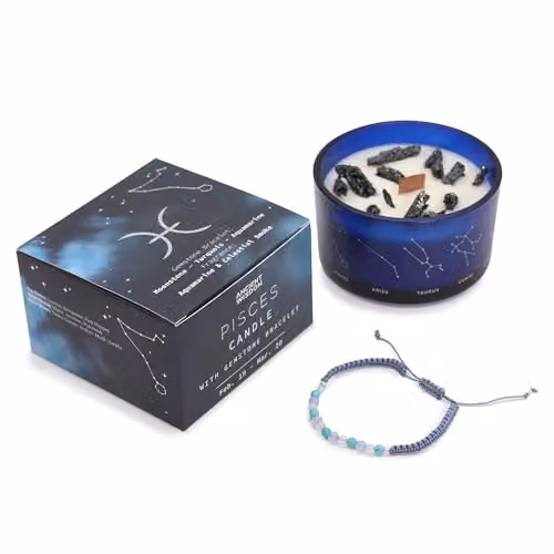 Serenityy Pisces Zodiac Crystal Candle with Blue and Turquoise Gemstone Bracelet – 1