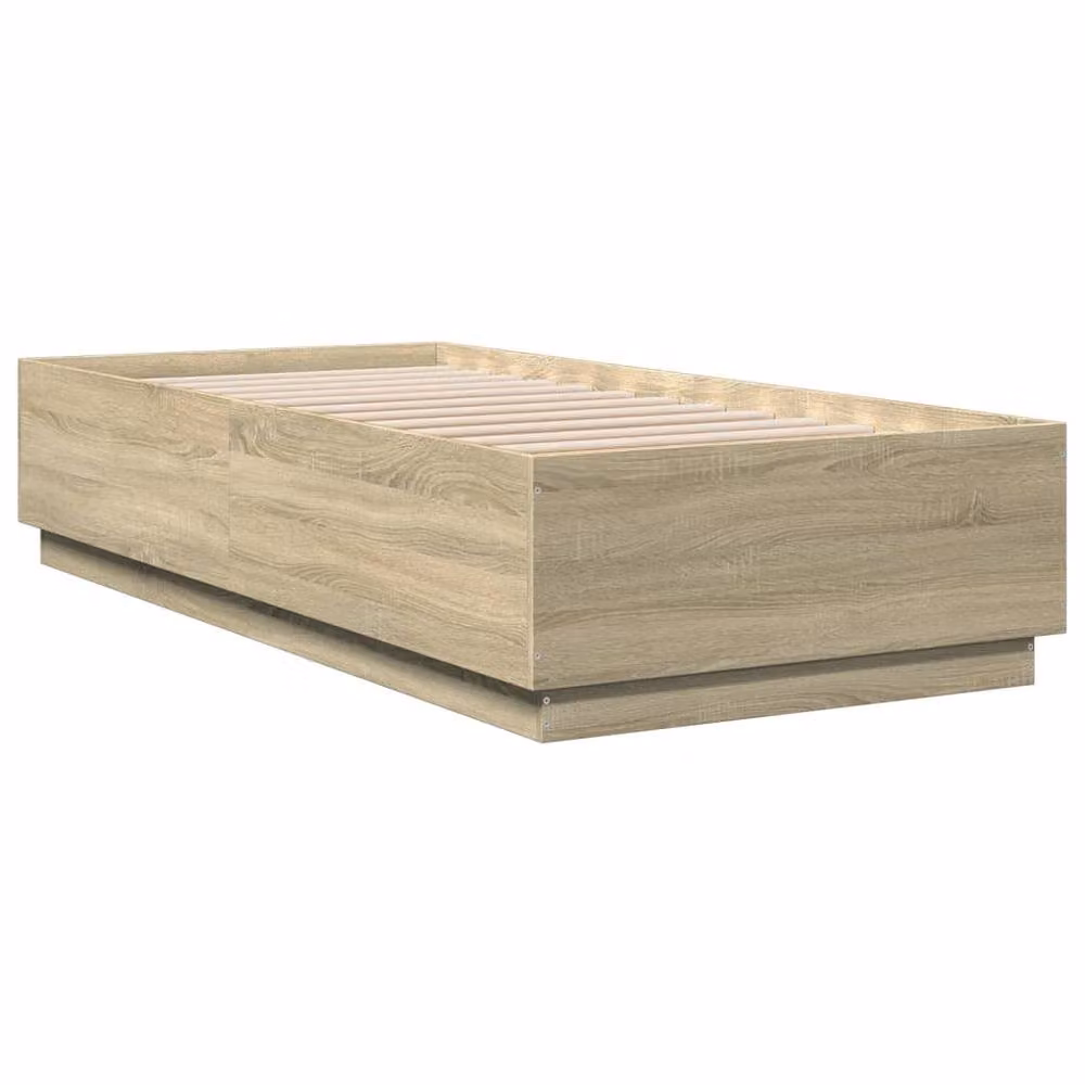 Berkfield Home Sonoma Oak Bed Frame with LED Lighting and USB Charging Port, Brown, W/D/H: 90 x 200 cm – 2