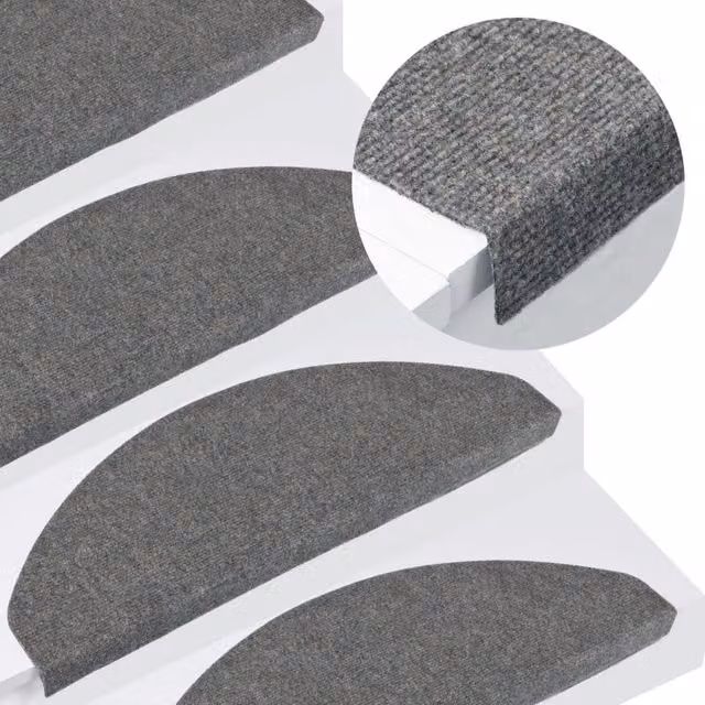 Berkfield Home Self-adhesive Non-slip Stair Mats, 15 Pieces, Grey, W: 65 cm, D: 22.5 cm, H: 3.5 cm