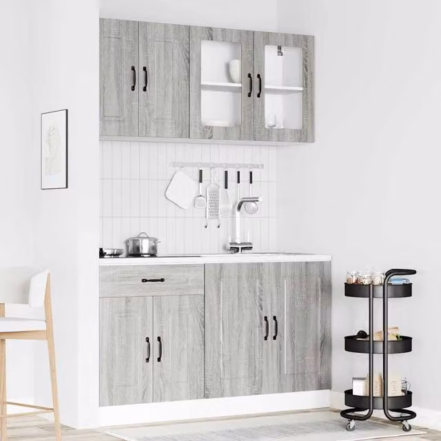 Berkfield Home Kalmar 4 Piece Kitchen Cabinet Set in Grey Sonoma Engineered Wood with Glass Doors