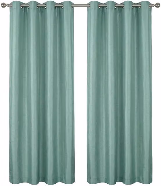 Home Luxe Interior Moss Green Faux Silk Eyelet Curtains, 1 Pair, Width: 167 cm, Drop: 137 cm