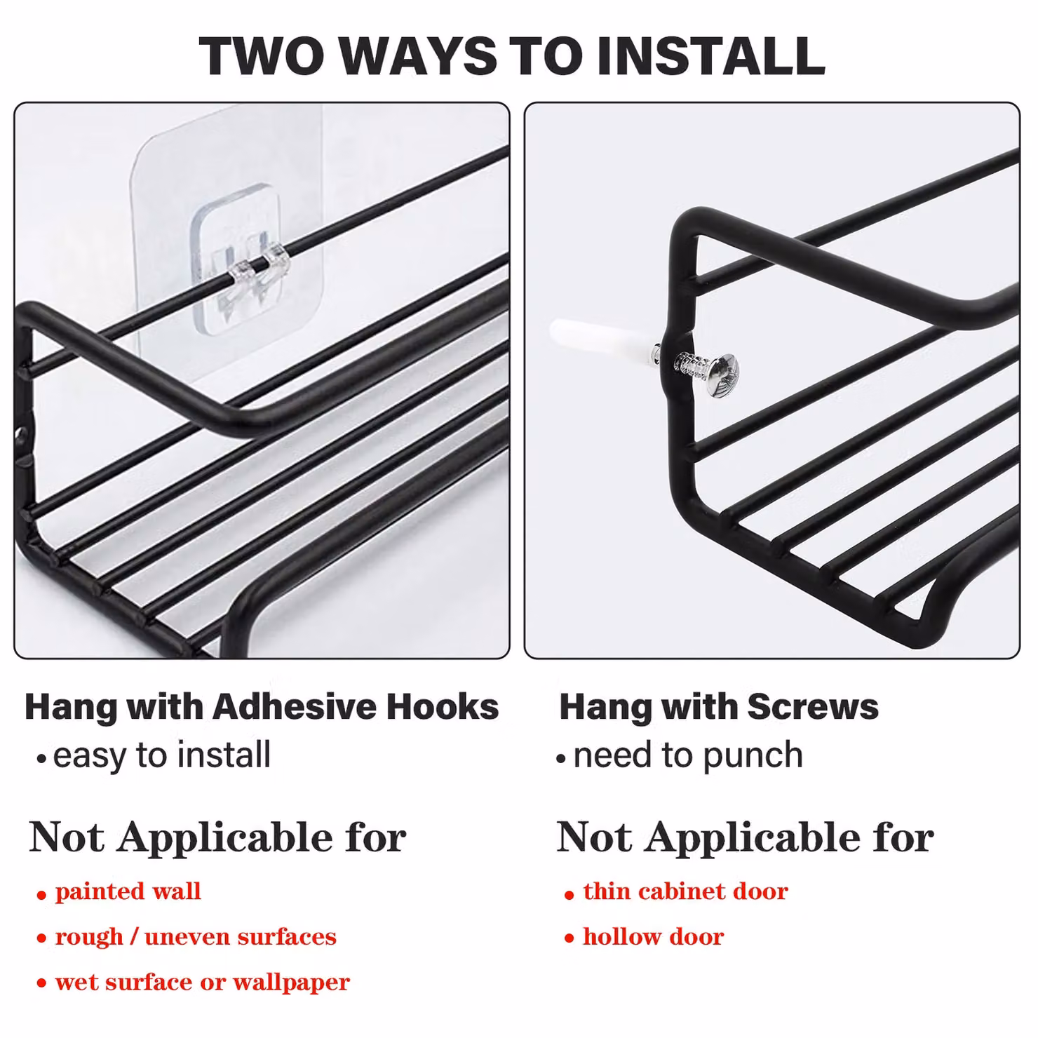 Living and Home Set of 2 Matt Black Metal Wall-Mounted Kitchen Spice Racks – 6