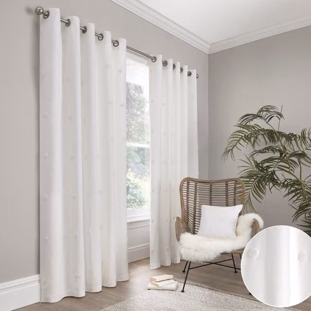 Appletree Boutique Zara White Dotted Cotton Eyelet Curtains with Thermal Insulation