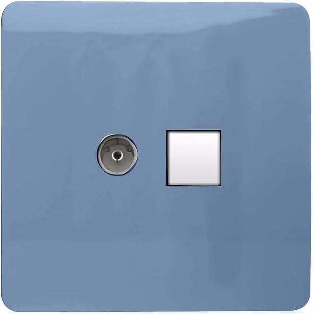 Trendi Switch 2 Gang Combination TV Co-Axial and RJ45 Cat 5e Ethernet Sockets in Sky Blue – 1
