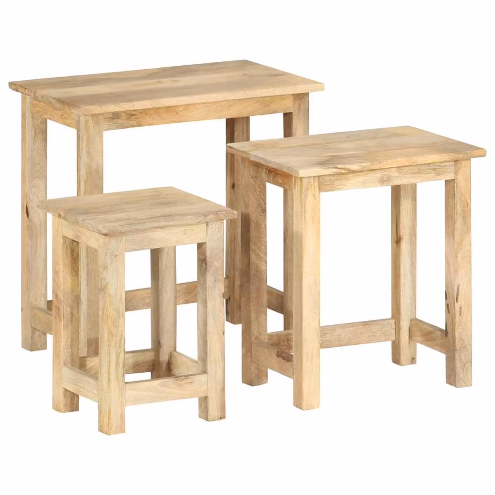 Berkfield Home Nesting Tables, Set of 3, Solid Mango Wood, Light Brown – 2