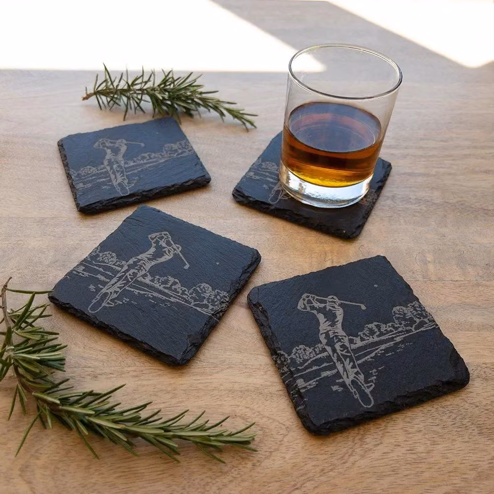 Selbrae House Set of 4 Grey Slate Square Coasters with Golf Design, W/D/H: 11 x 11 x 11 cm – 3