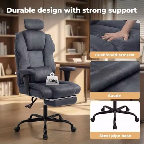 Levede Ergonomic Grey Fabric Office and Gaming Chair with Headrest and Armrests – 5