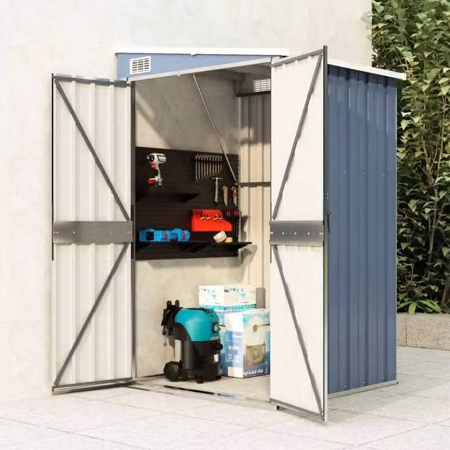 Berkfield Home Grey Wall-mounted Lean-to Garden Shed with Pent Roof and Double Doors, W/D/H: 118 x 100 x 178 cm