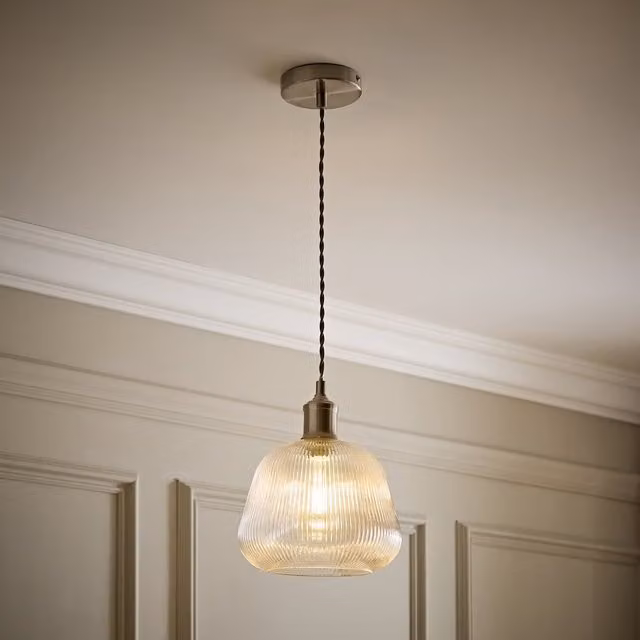 Delora Ribbed Bell Glass Single Ceiling Pendant Light in Chrome, Diameter: 11 cm