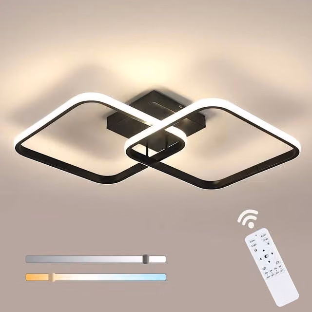 Goeco Modern Square LED Ceiling Light in Black, 50W Dimmable with Remote Control – 1