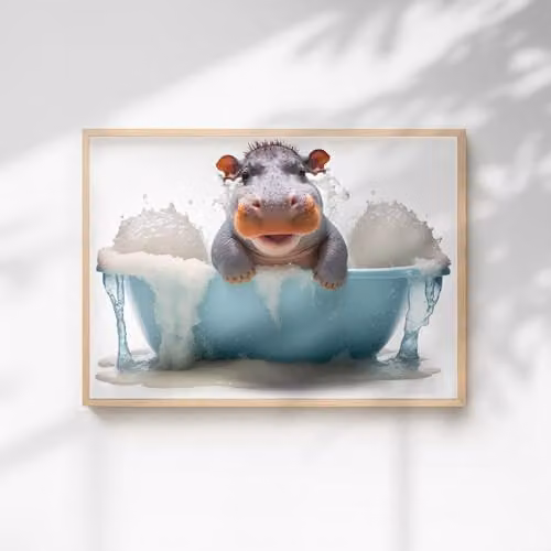 60 Second Makeover Baby Hippo Quirky Animal Print Wall Art Poster, A4, Multicolour