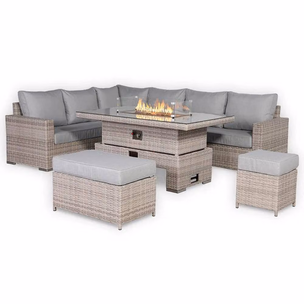 DS Living Large Corner Rattan Dining Set with Rising Firepit Table in Grey (Right Hand) – 3