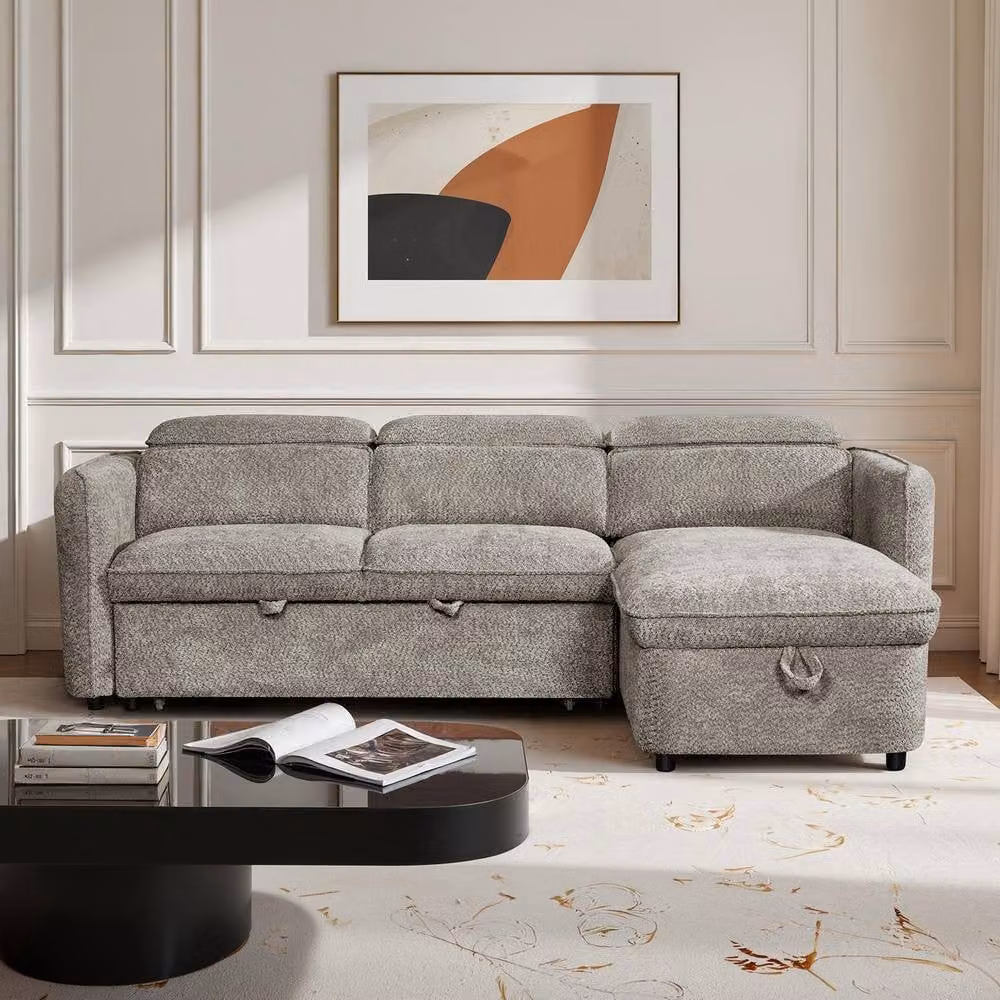 Furnishings For Less UK Ria L-Shaped 4 Seater Fabric Corner Sofa Bed in Grey – 2