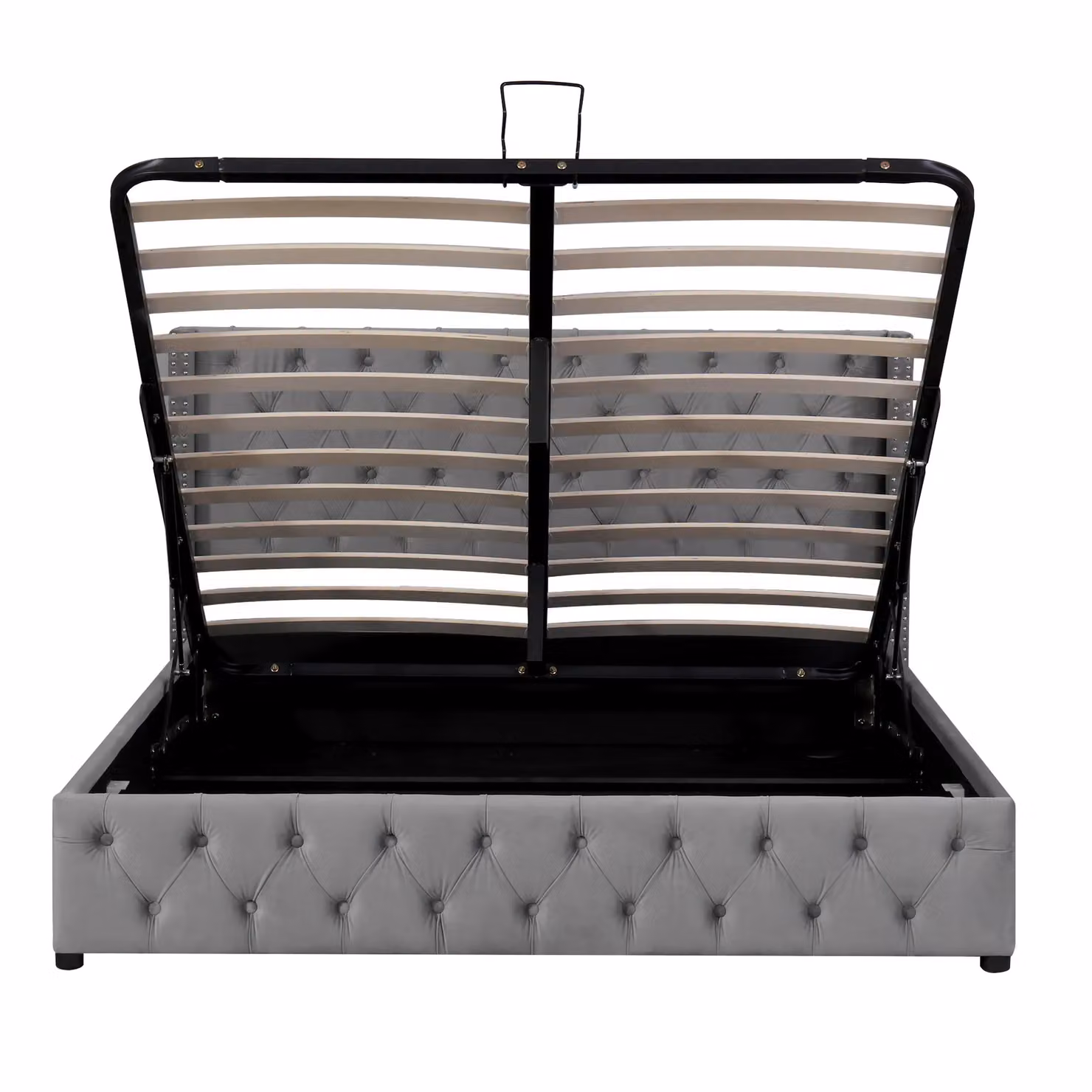 Matteo Grey Velvet Upholstered Bed with Hydraulic Lift-Up Storage, W: 150 cm, L: 200 cm – 7