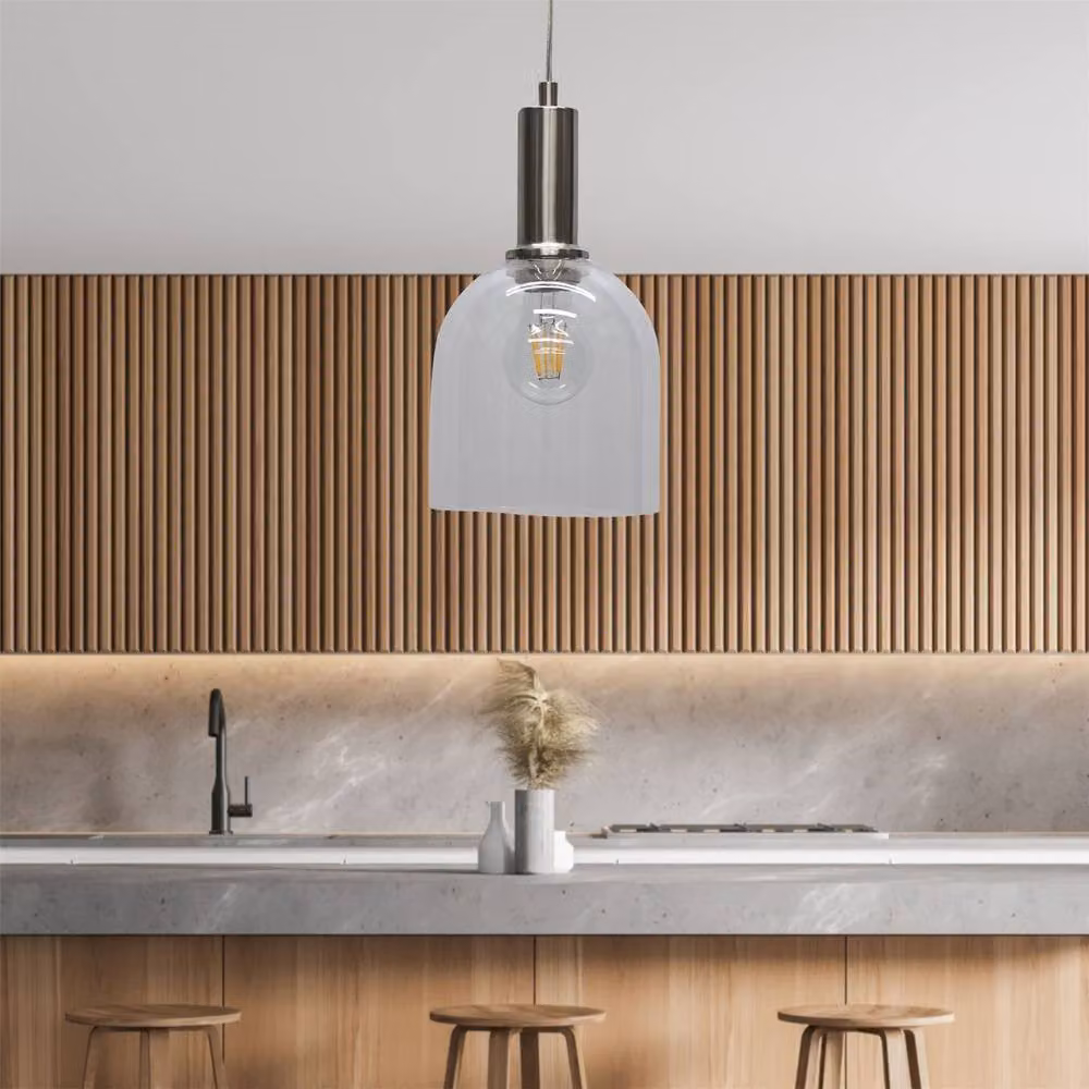 First Choice Lighting Belten Set of 2 Art Deco Pendant Lights with Transparent Glass Cloche and Silver Metal Finish – 2