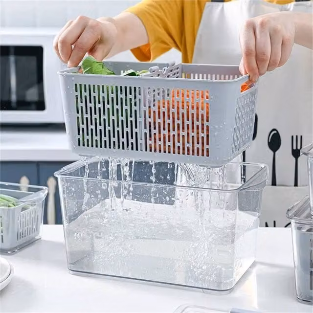 Nordara Transparent Airtight and Leakproof Multipurpose Refrigerator Storage Container with Compartments, Stackable, W/D/H: 50 x 50 x 50 cm