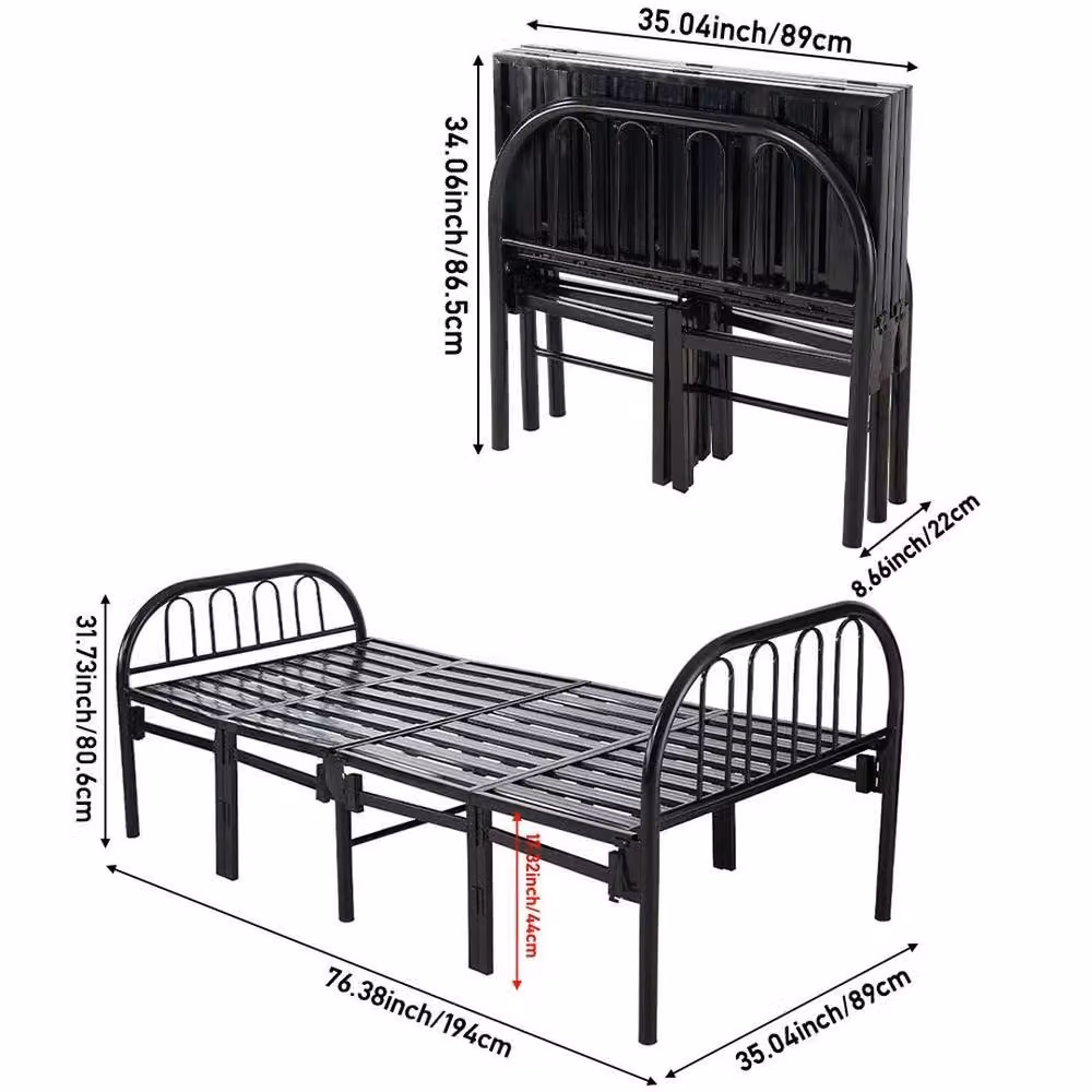 KORVIXA Folding Metal Single Bed Frame in Black, W/D/H: 90 x 190 cm – 2