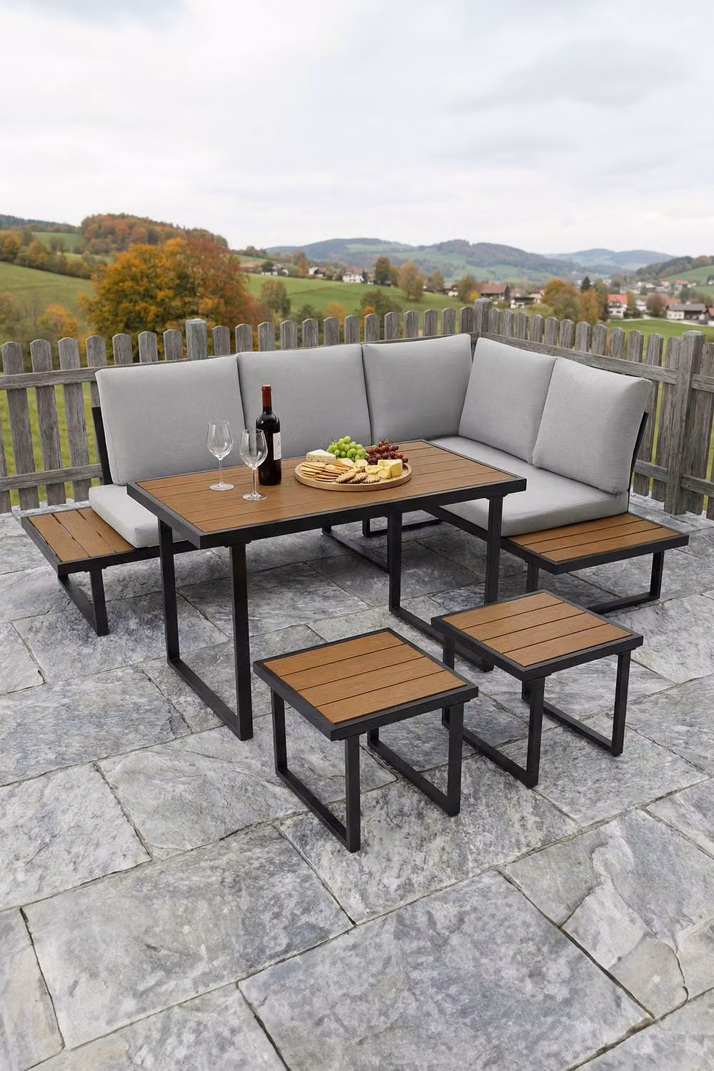 More4Homes Amalfi 6 Seater Corner Garden Dining Set with Table in Grey and Black – 2