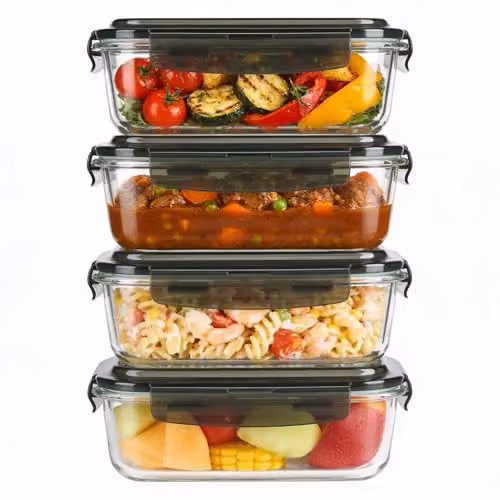 MantraRaj 3 Pack Airtight Glass Food Storage Containers with Plastic Lids, 1100ml, Transparent and Blue – 9