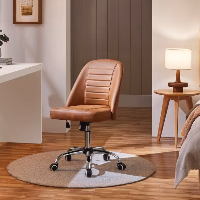 Yaheetech Modern Brown Faux Leather Mid Back Armless Task Chair for Home Office
