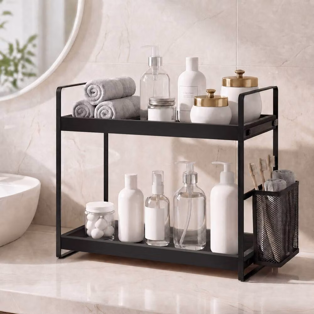 Levede 2 Tier Black Bathroom Organiser and Skincare Vanity Storage Shelf – 2