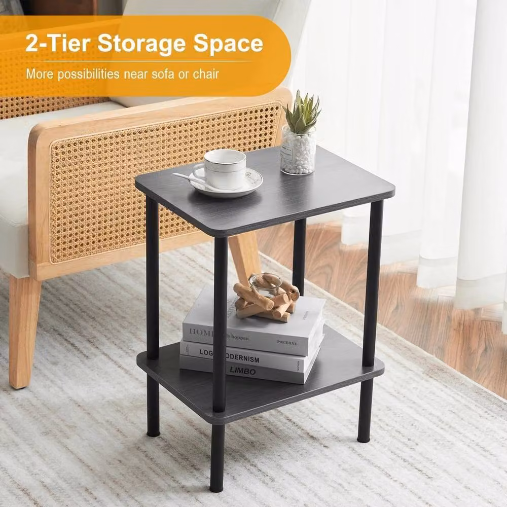 FORGEVIO 2 Tier Narrow Side Table with Storage in Grey, W/D/H: 40 x 30 x 52 cm – 3