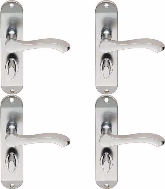Loops 4 Pairs of Scroll Lever Bathroom Door Handles with Backplate, Satin Chrome, W: 18 cm, H: 4 cm