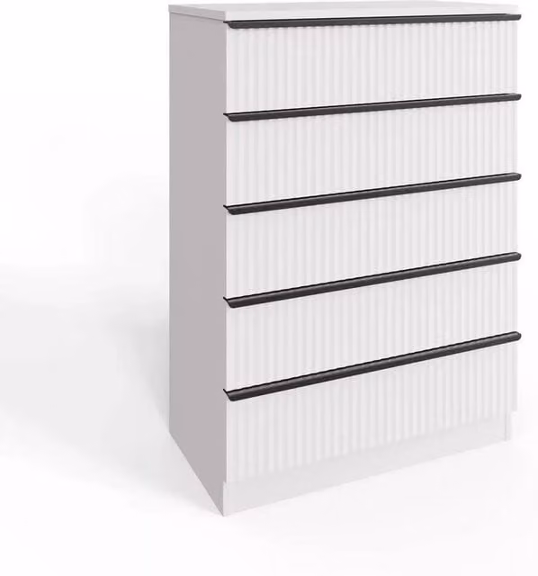 FORGEVIO 5 Drawer Chest with Ripple Effect Scalloped Fronts in White Melamine – 1
