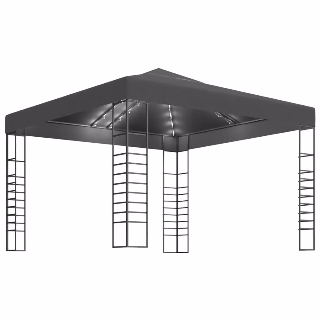 Berkfield Home Garden Anthracite and Black Garden Marquee with LED String Lights, W: 3 m x D: 3 m – 2